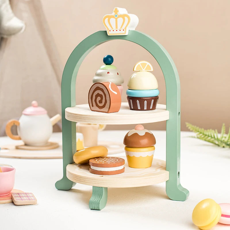 Wooden Cake Stand and Tea Tray Set