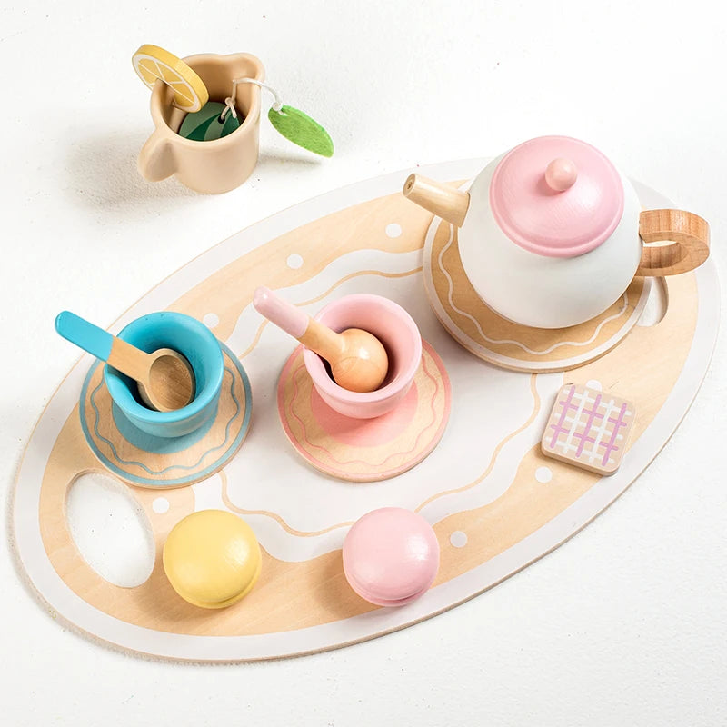 Wooden Cake Stand and Tea Tray Set